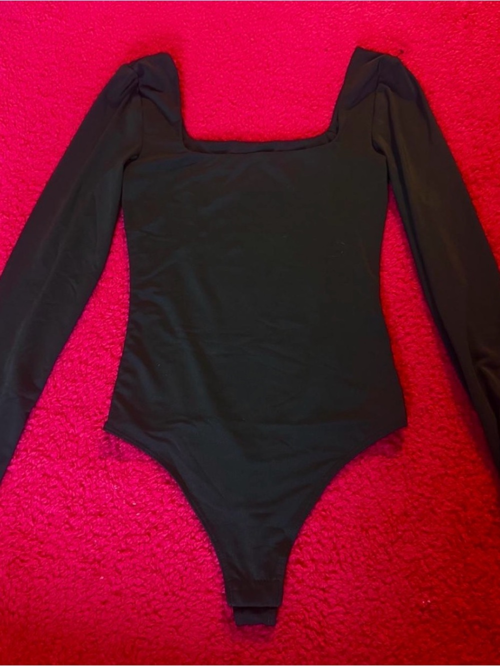 Women's Black Long-Sleeve Square Neck Bodysuit